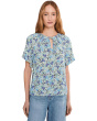 Shirred Short Sleeve Key Hole Top