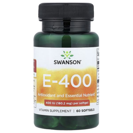 Swanson, E-400, витамин E, 180,2 мг (400 МЕ), 60 капсул