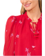 Smocked Cuff Ruffle Tie Neck Top
