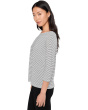 Striped Organic Linen Jersey Bateau Neck 3/4 Sleeve Top