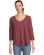 3/4 Sleeve V-Neck Tee with Curved Hem