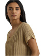 Petite Cotton-Blend Mesh Short Sleeve Sweater