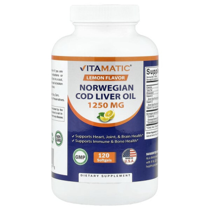 Vitamatic, жир из печени норвежской трески, лимон, 120 капсул
