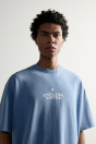 Zara Расслабленная ОБЛЕГАЮЩАЯ ТОЛСТОВКА С ЭФФЕКТОМ СТИРКИ-небесно-голубой принт