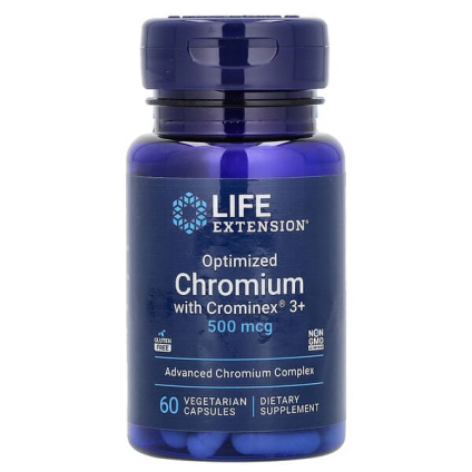 Life Extension, оптимизированный хром с Crominex 3+, 500 мкг, 60 вегетарианских капсул