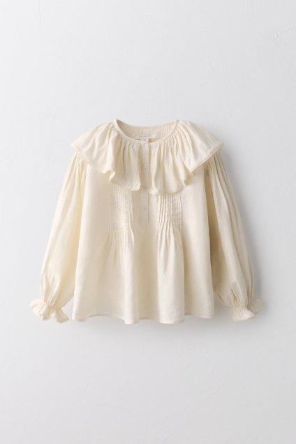 Zara 6-10 ЛЕТ/ БЛУЗКА С ДЕКОРАТИВНЫМИ СКЛАДКАМИ И КРУЖЕВАМИ ИЗ ХЛОПКА И ЛЬНА ОГРАНИЧЕННЫМ ТИРАЖОМ 503292609-712-6