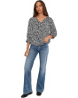 3/4 Sleeve Button Front Woven Top With Ruffle Details