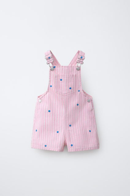 Zara КОРОТКИЕ КОМБИНЕЗОНЫ СЕРЖА С ПОЛОСАТОЙ И ЦВЕТОЧНОЙ ВЫШИВКОЙ 516092405-620-18