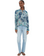 Petite Long Sleeve Woven Top w/ Keyhole Neckline