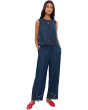 Denim Embroidered-Hem Pull-On Pants
