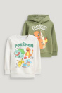 C&A Многослойная толстовка с капюшоном и толстовка Pokemon из 2 предметов 2255828 зеленого / серого цвета