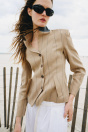 Zara БЛЕЙЗЕР В ПОЛОСКУ С ЛЬНЯНОЙ ОТДЕЛКОЙ ZW COLLECTION Средний верблюжий