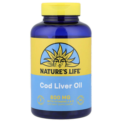 Natures Life, жир печени трески с витаминами A и D, 180 капсул