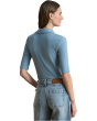 Rib-Knit Elbow-Sleeve Polo Tee