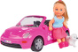 Simba 105731539 - Evi Love Evi's Beetle, Evi mit Auto, Auto: 22cm, mit Hund, Ankleidepuppe, 12cm, für Kinder ab 3 Jahren