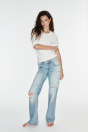 Zara Синие РВАНЫЕ ДЖИНСЫ TRF С ШИРОКИМИ ШТАНИНАМИ И ЗАНИЖЕННОЙ ТАЛИЕЙ