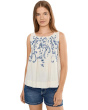 Petite Sleeveless Boat Neck Woven Top with Pintucks