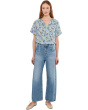 Shirred Short Sleeve Key Hole Top