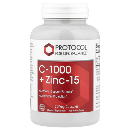 Protocol for Life Balance, C-1000 + Zinc-15, 120 вегетарианских капсул