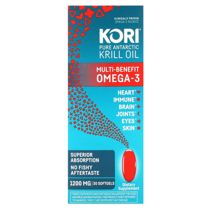 Kori, чистое масло антарктического криля, универсальная омега-3, 30 капсул