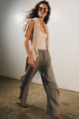 Zara БРЮКИ ИЗ 100% ЛЬНА С РАЗРЕЗАМИ ZW COLLECTION Коричневые / коричнево-серые