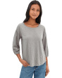 3/4 Shirred Sleeve Open Crew Neck Tee