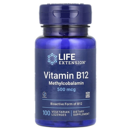 Life Extension, витамин B12, метилкобаламин, 500 мкг, 100 вегетарианских пастилок