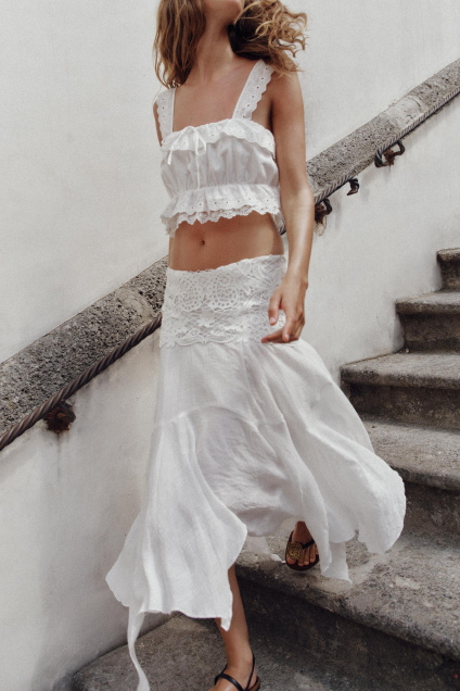 Zara АСИММЕТРИЧНАЯ ЮБКА-МИДИ С ВЫШИВКОЙ 513128723-250-2