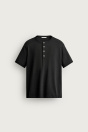 Zara ФУТБОЛКА HENLEY черного ЦВЕТА ОБЫЧНОЙ ФОРМЫ
