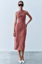 Zara ПЛАТЬЕ МИДИ ИЗ 100% КОЖИ розового ЦВЕТА