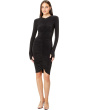 Long Sleeve V-Neck Shirred Front Dress To Knee