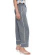 Linen Denim Elastic Waist Scallop Trim Pants