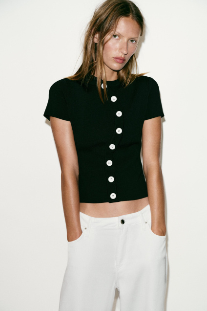 Zara ВЯЗАНЫЙ ТОП С АСИММЕТРИЧНОЙ ЗАСТЕЖКОЙ 528405690-800-2