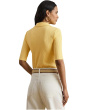 Rib-Knit Elbow-Sleeve Polo Tee