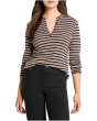 Petite Striped Long Sleeve Henley Tee