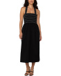 Sleeveless Smocked Woven Midi Dress With Trapunto Straps