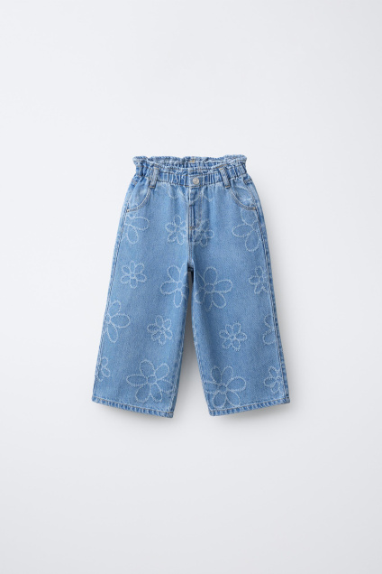 Zara Джинсы НА широкую ногу С вышитыми цветами 495707760-400-18