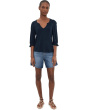 Petite Elbow Sleeve Notch Knit Tee