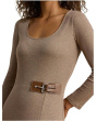 Buckle-Trim Rib-Knit Midi Dress