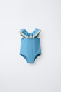 Zara 2-6 ЛЕТ/ КУПАЛЬНЫЙ КОСТЮМ С КОНТРАСТНЫМ КРУЖЕВОМ Petrol