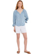 Petite 3/4 Sleeve Button Front Shirred Woven Top
