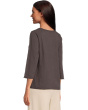 3/4 Sleeve Waffle Mix Media Open Crew Neck Tee