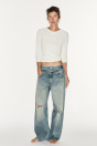 Zara ПРЯМЫЕ ДЖИНСЫ TRF С ДВОЙНЫМ ПОЯСОМ И синий КАМЗОЛ СРЕДНЕЙ ВЫСОТЫ