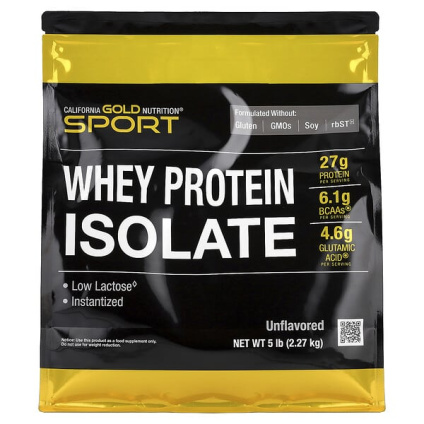 California Gold Nutrition, Sport, изолят сывороточного протеина, без добавок, 2,27 кг (5 фунтов)
