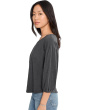 3/4 Shirred Sleeve Open Crew Neck Tee
