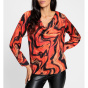 Satin-Druckbluse, orange-schwarz