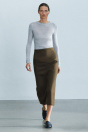 Zara ЮБКА ПРЯМОГО КРОЯ ИЗ 100% ШЕРСТИ - ZW COLLECTION ЦВЕТА ХАКИ