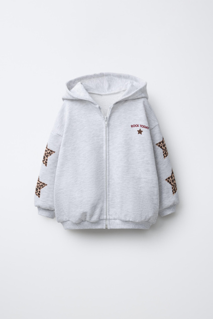 Zara ТОЛСТОВКА С КАПЮШОНОМ С НАШИВКАМИ В ВИДЕ ЗВЕЗД И РИСУНКОМ ЖИВОТНЫХ 506605595-803-18