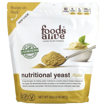 Foods Alive, пищевые дрожжи в хлопьях, необогащенные, 907 г (2 фунта)