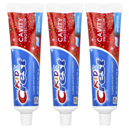 Crest, для детей, зубная паста против кариеса с фтором, с блестками, 3 шт. в упаковке, 130 г (4,6 унции)